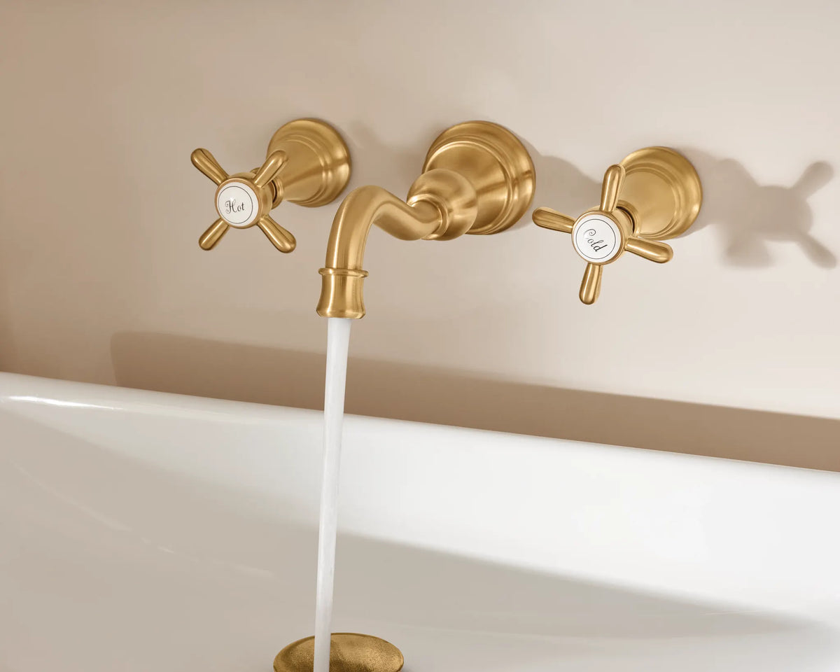 MOEN TS42112BG Weymouth Two-Handle High Arc Wall Mount Bathroom Faucet - Brushed Gold