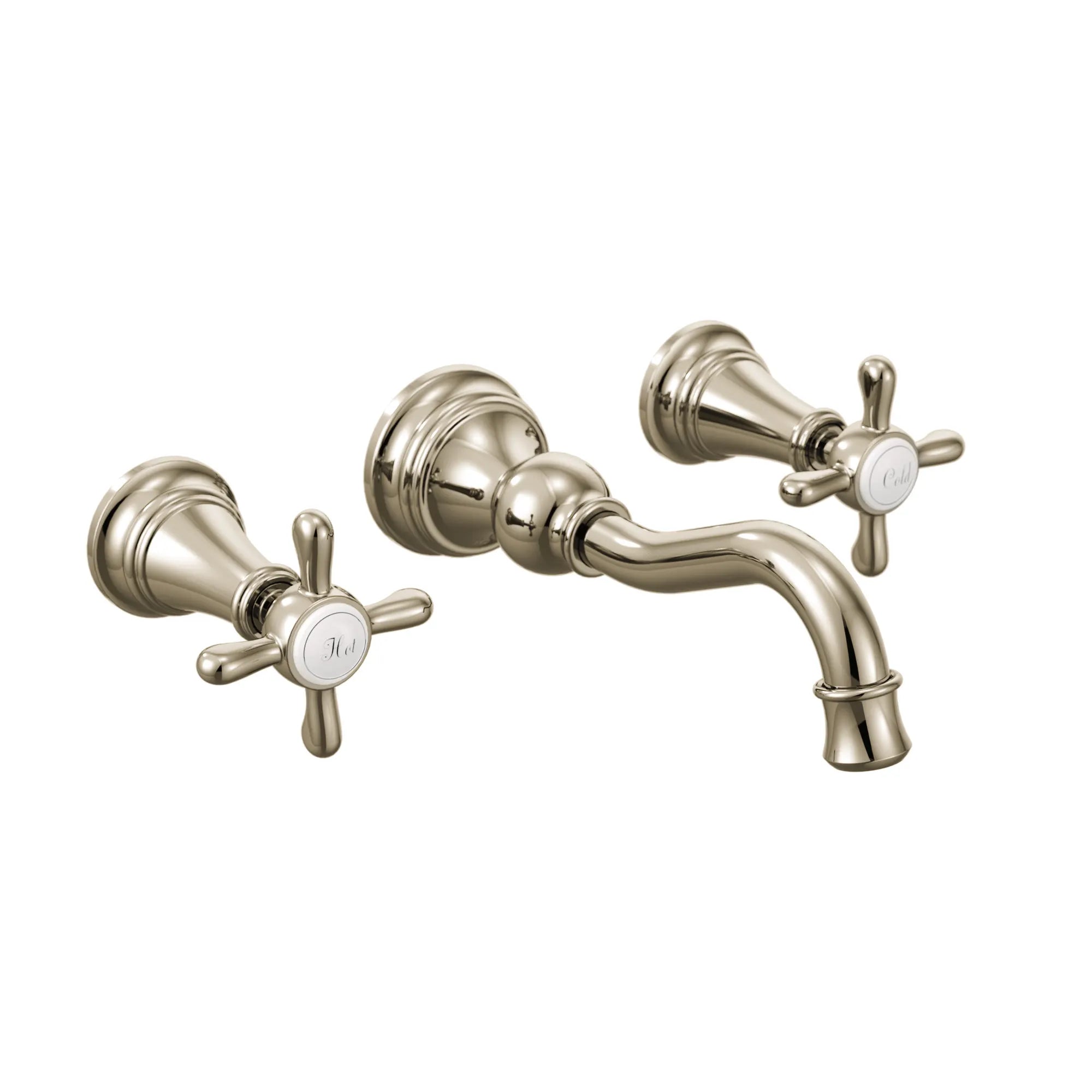 MOEN TS42112NL Weymouth Two-Handle High Arc Wall Mount Bathroom Faucet - Polished Nickel