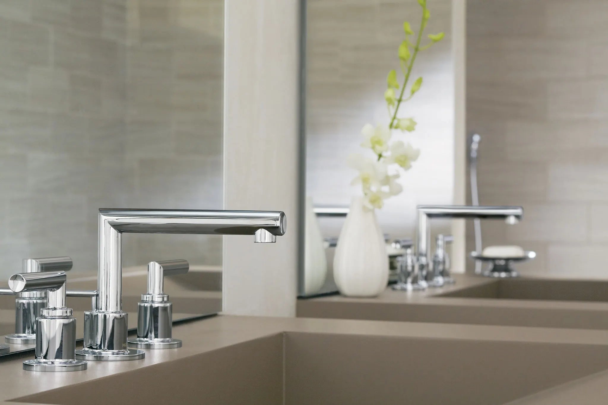 MOEN TS43002 Arris Two-Handle Low Arc Bathroom Faucet - Chrome