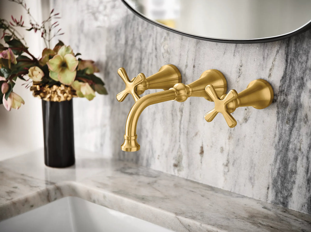 MOEN TS44105BG Colinet Two-Handle Wall Mount Bathroom Faucet - Brushed Gold