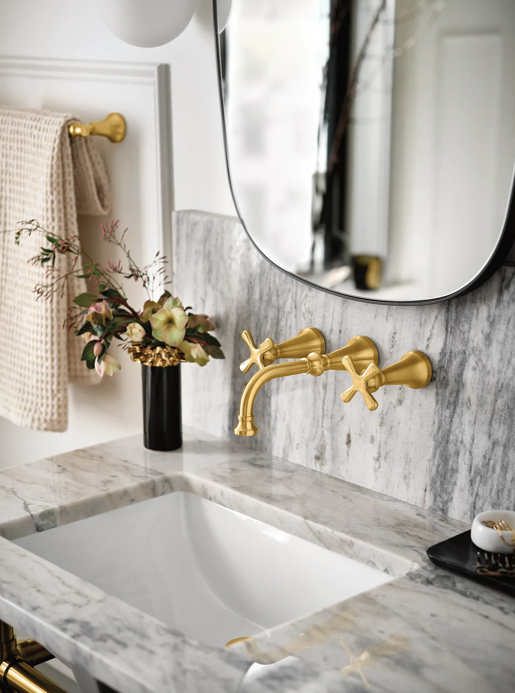 MOEN TS44105BG Colinet Two-Handle Wall Mount Bathroom Faucet - Brushed Gold
