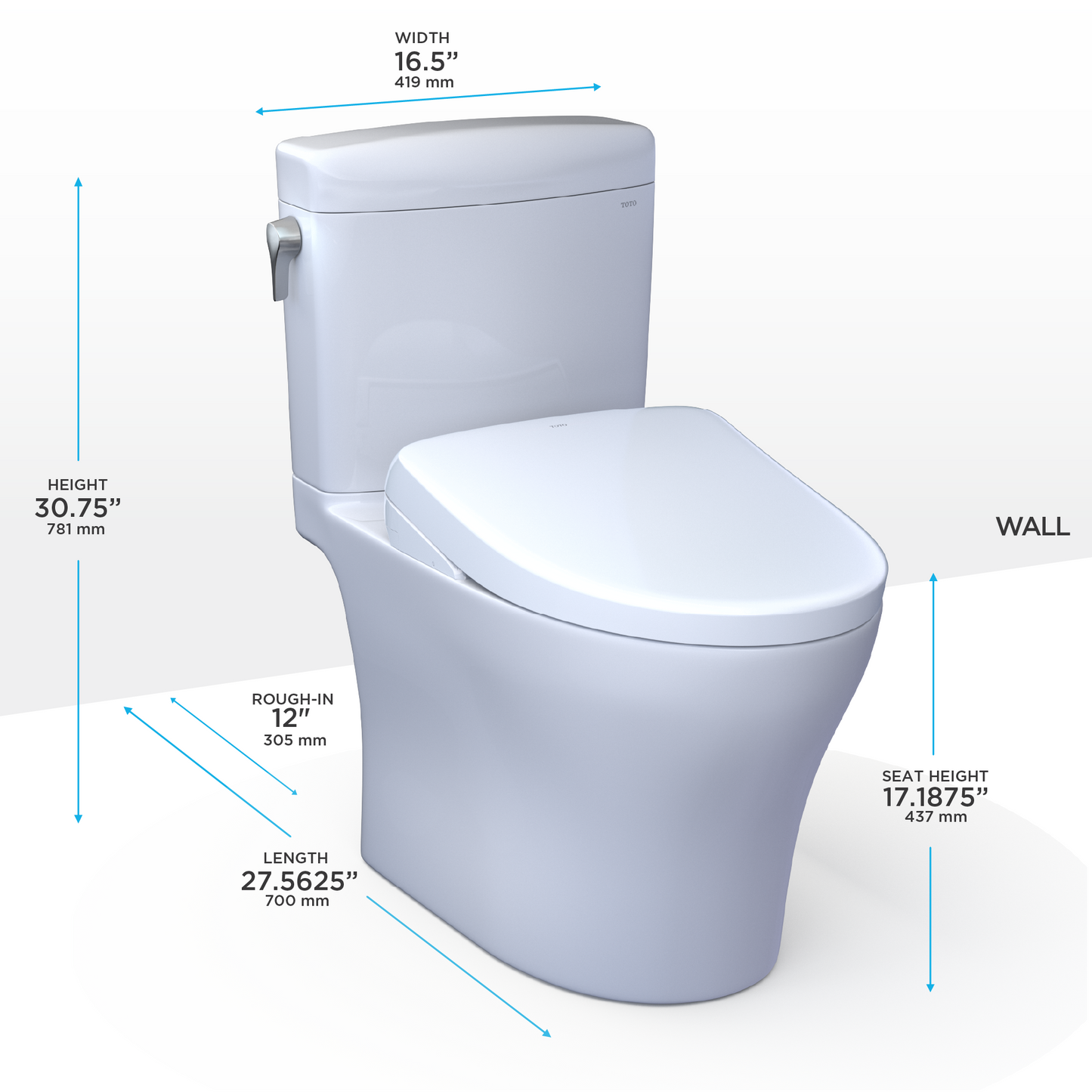 TOTO MW4364736CEMFGN#01 WASHLET+ Aquia IV Cube Two-Piece Elongated Dual Flush 1.28 and 0.9 GPF Toilet with S7A Contemporary Bidet Seat , Cotton White