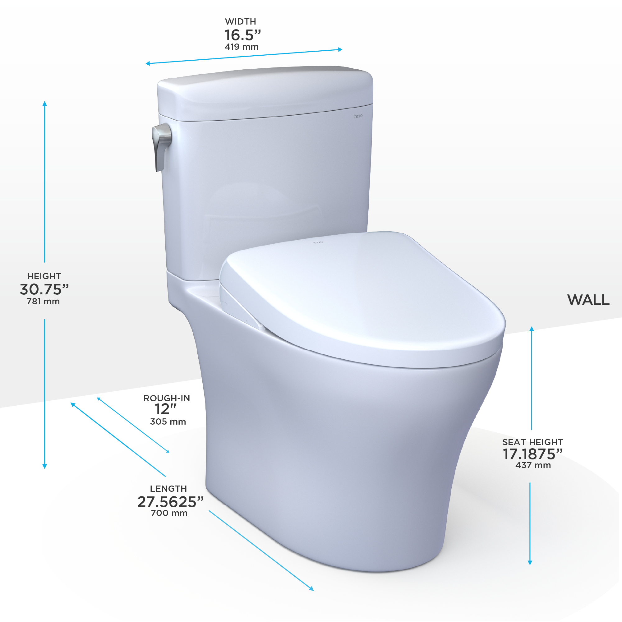 TOTO MW4364736CEMFGNA#01 Washlet+ Aquia Iv Cube Two-Piece Elongated Dual Flush 1.28 And 0.9 Gpf Toilet With Auto Flush S7A Contemporary Bidet Seat - Cotton White