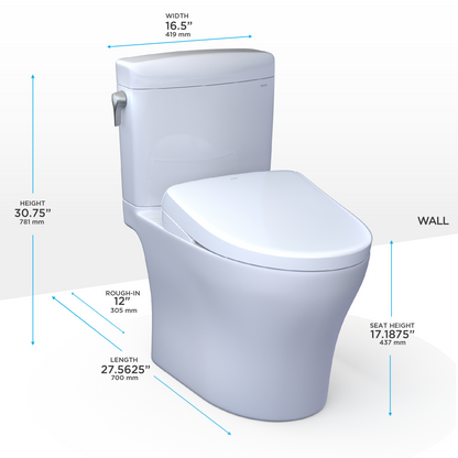 TOTO MW4364736CEMFGN#01 Washlet+ Aquia Iv Cube Two-Piece Elongated Dual Flush 1.28 And 0.9 Gpf Toilet With S7A Contemporary Bidet Seat - Cotton White