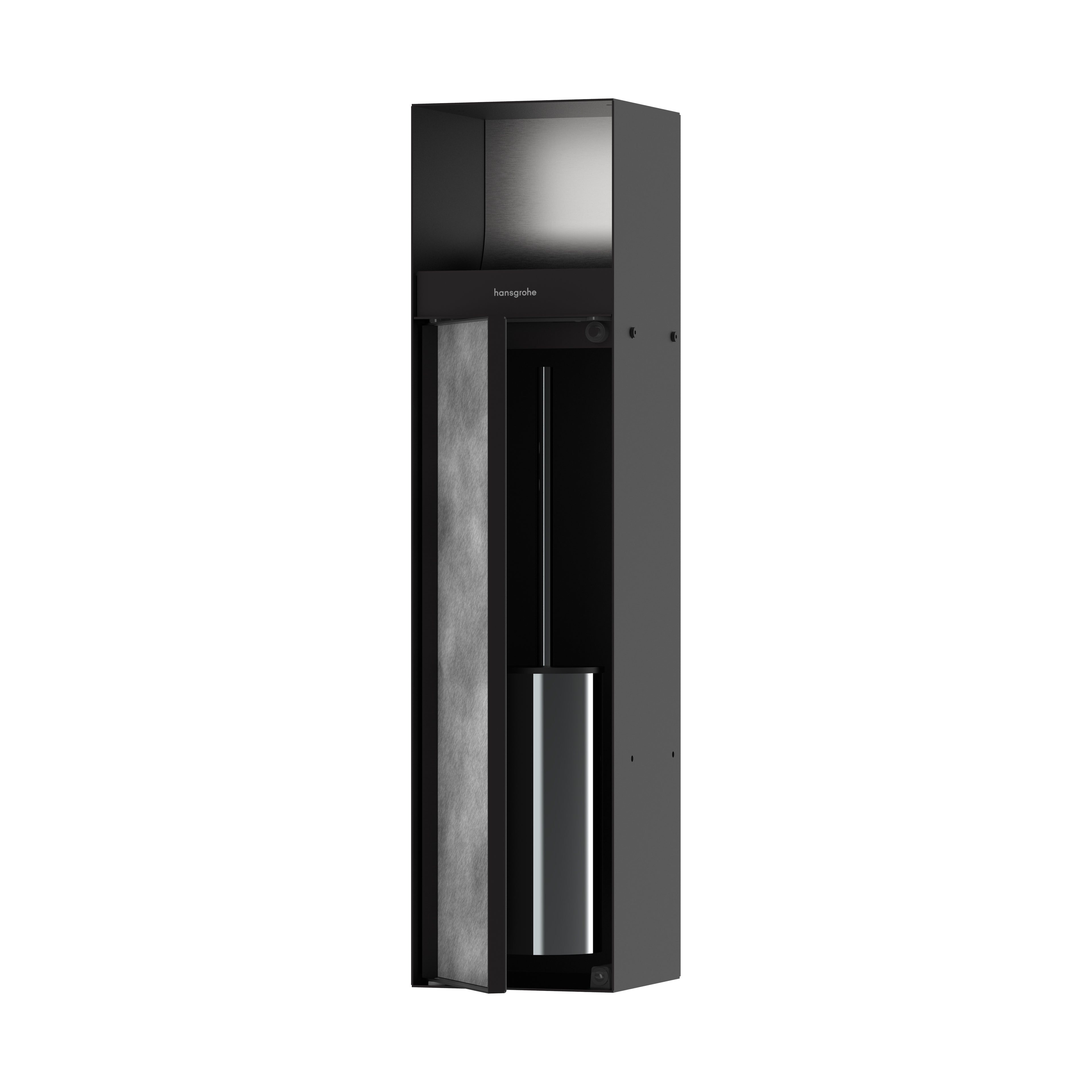 HANSGROHE 56062670 XtraStoris Rock Recessed Toilet Brush Holder with Toilet Paper Holder & Tileable Door - Matte Black