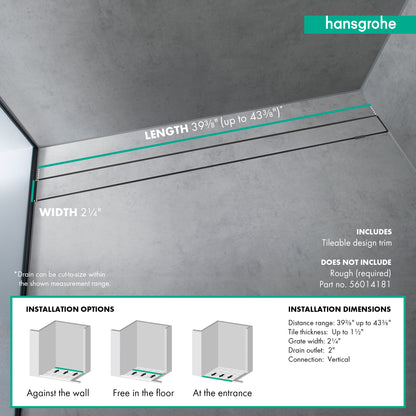 HANSGROHE 56033001 RainDrain Rock Trim Flex 39 3/8" Cut to Size and Tileable - Nature Stone
