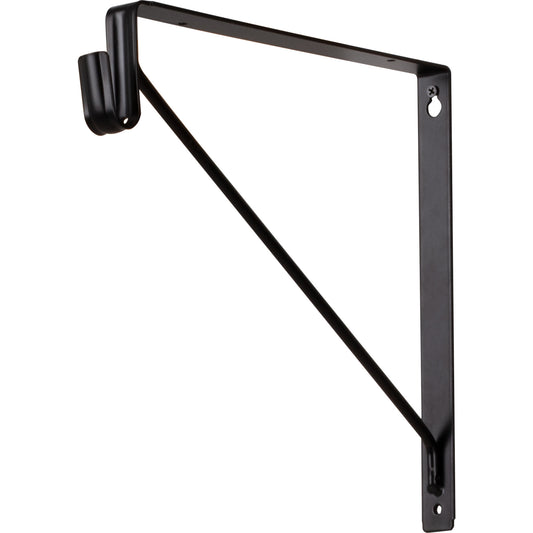 HARDWARE RESOURCES 1530MB Matte Black Shelf Bracket with Rod Support for Oval Closet Rods - Matte Black