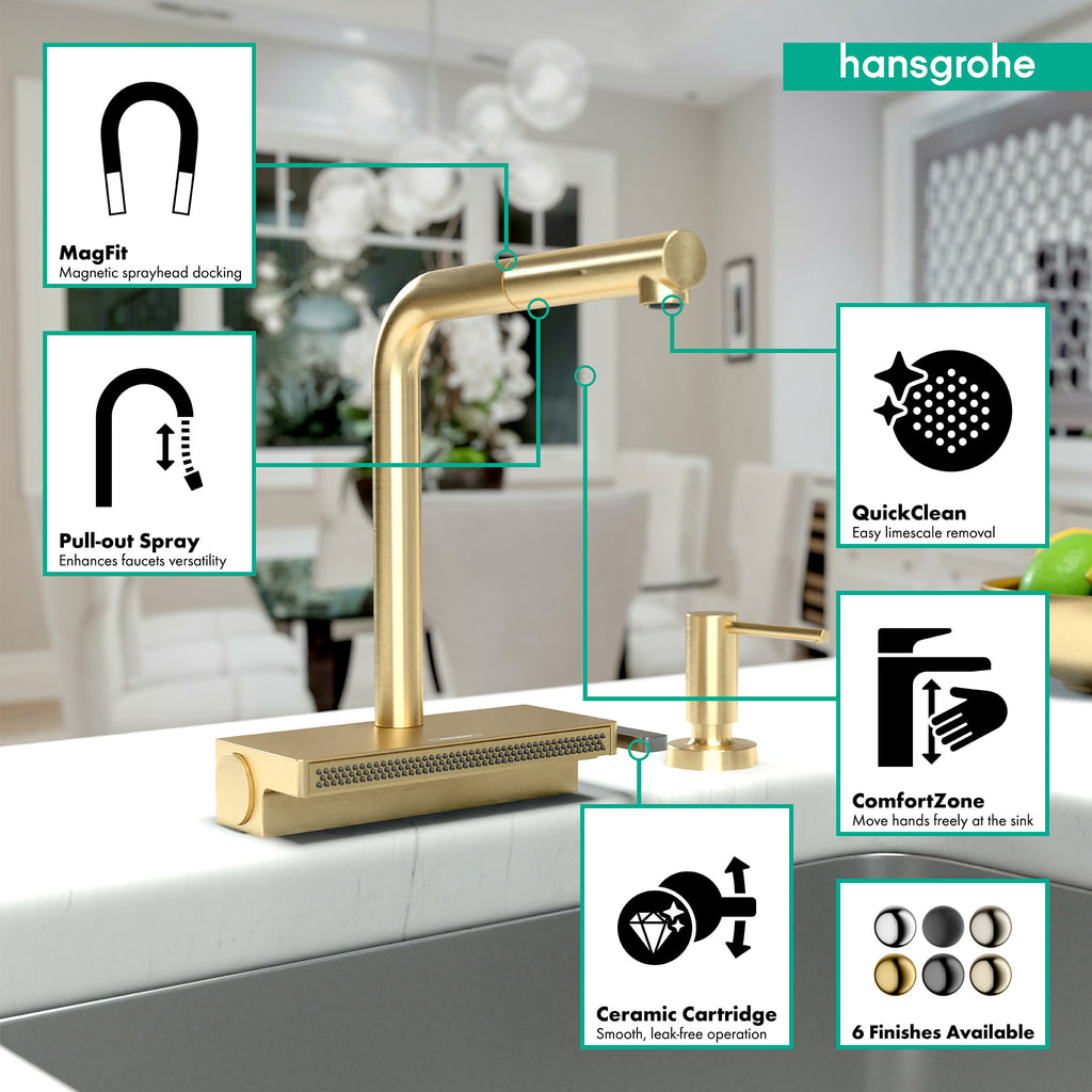 HANSGROHE 73836251 Aquno Select Kitchen Faucet, 2-Spray Pull-Out, 1.75 GPM - Brushed Gold Optic