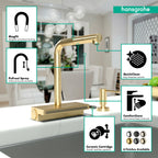 HANSGROHE 73836251 Aquno Select Kitchen Faucet, 2-Spray Pull-Out, 1.75 GPM - Brushed Gold Optic