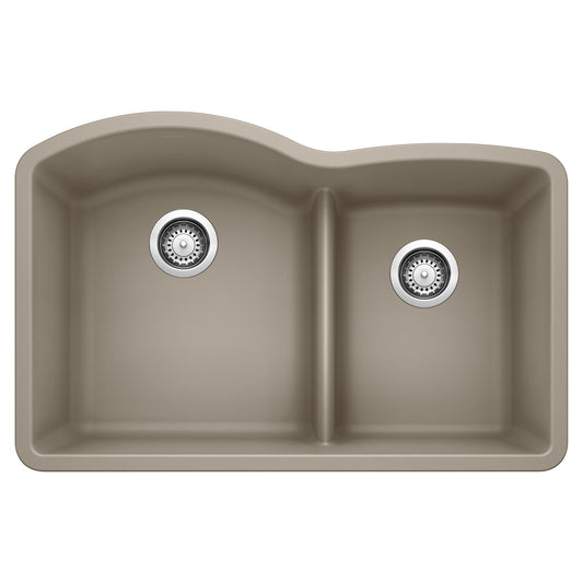 BLANCO 441596 Diamond Diamond SILGRANIT 32" 60/40 Double Bowl Undermount Kitchen Sink with Low Divide - Truffle in Truffle