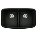BLANCO 442940 Valea Valea SILGRANIT 32" 50/50 Double Bowl Undermount Kitchen Sink with Low Divide - Coal Black in Coal Black