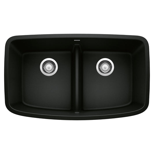 BLANCO 442940 Valea Valea SILGRANIT 32" 50/50 Double Bowl Undermount Kitchen Sink with Low Divide - Coal Black in Coal Black