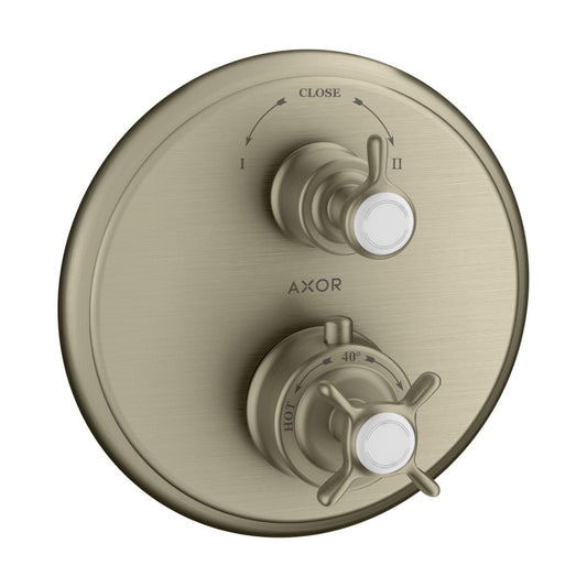AXOR 16820821 Montreux Thermostatic Trim with Volume Control and Diverter- Cross-Handle - Brushed Nickel