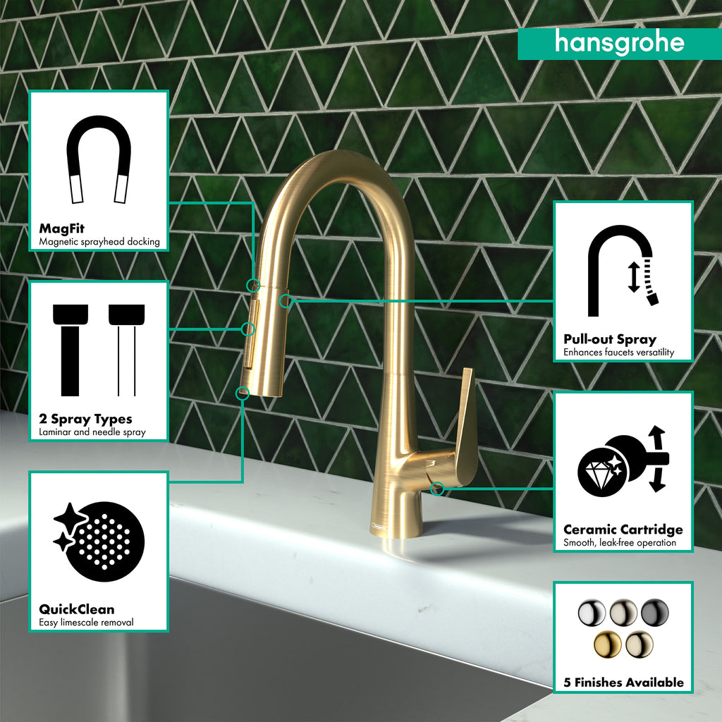HANSGROHE 72815251 Talis S Prep Kitchen Faucet, 2-Spray Pull-Down, 1.75 GPM - Brushed Gold Optic