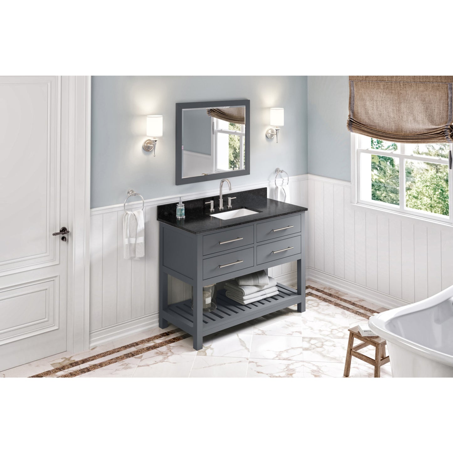 JEFFREY ALEXANDER VKITWAV48GRBGR 48" Grey Wavecrest Vanity, Black Granite Vanity Top, undermount rectangle bowl - Grey