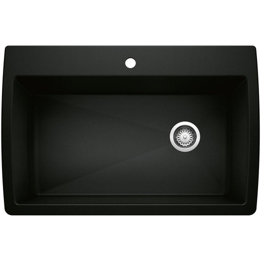 BLANCO 442917 Diamond Diamond SILGRANIT 33.5" Super Single Dual Mount Kitchen Sink - Coal Black in Coal Black