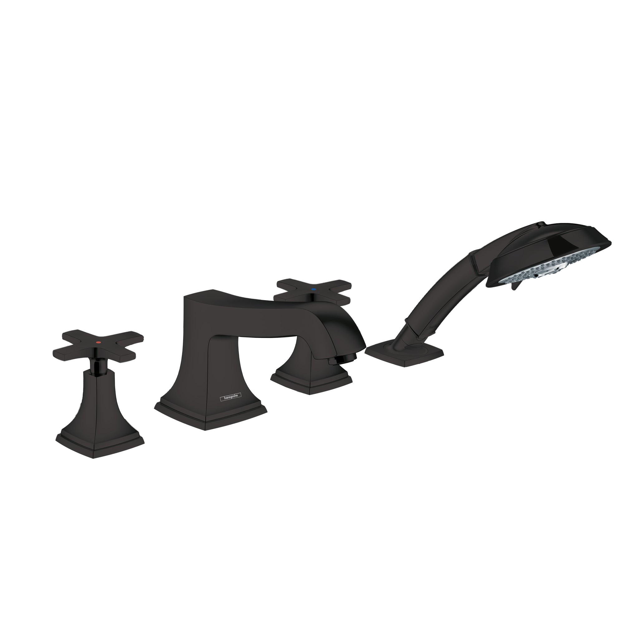 HANSGROHE 31449671 Metropol Classic 4-Hole Roman Tub Set Trim with Cross Handles and 1.8 GPM Handshower - Matte Black