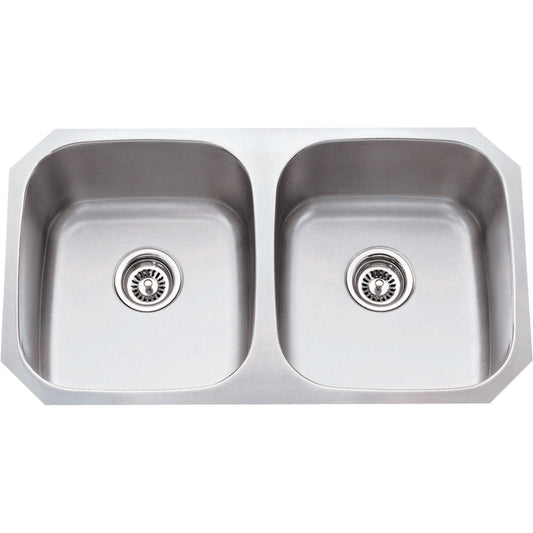 HARDWARE RESOURCES 802 32-1/4" L x 18-1/2" W x 9" D Undermount 16 Gauge Stainless Steel 50/50 Double Bowl Sink - Stainless Steel
