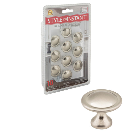 ELEMENTS 647SN-R Retail Pack Hardware 1-1/8" Diameter Mushroom Knob , Satin Nickel