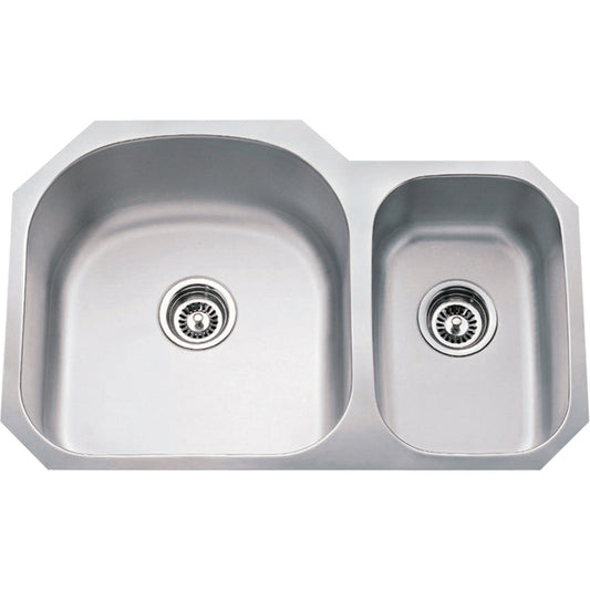 HARDWARE RESOURCES 807L 31-1/2" L x 20-1/2" W x 9" D Undermount 18 Gauge Stainless Steel 70/30 Double Bowl Sink - Stainless Steel
