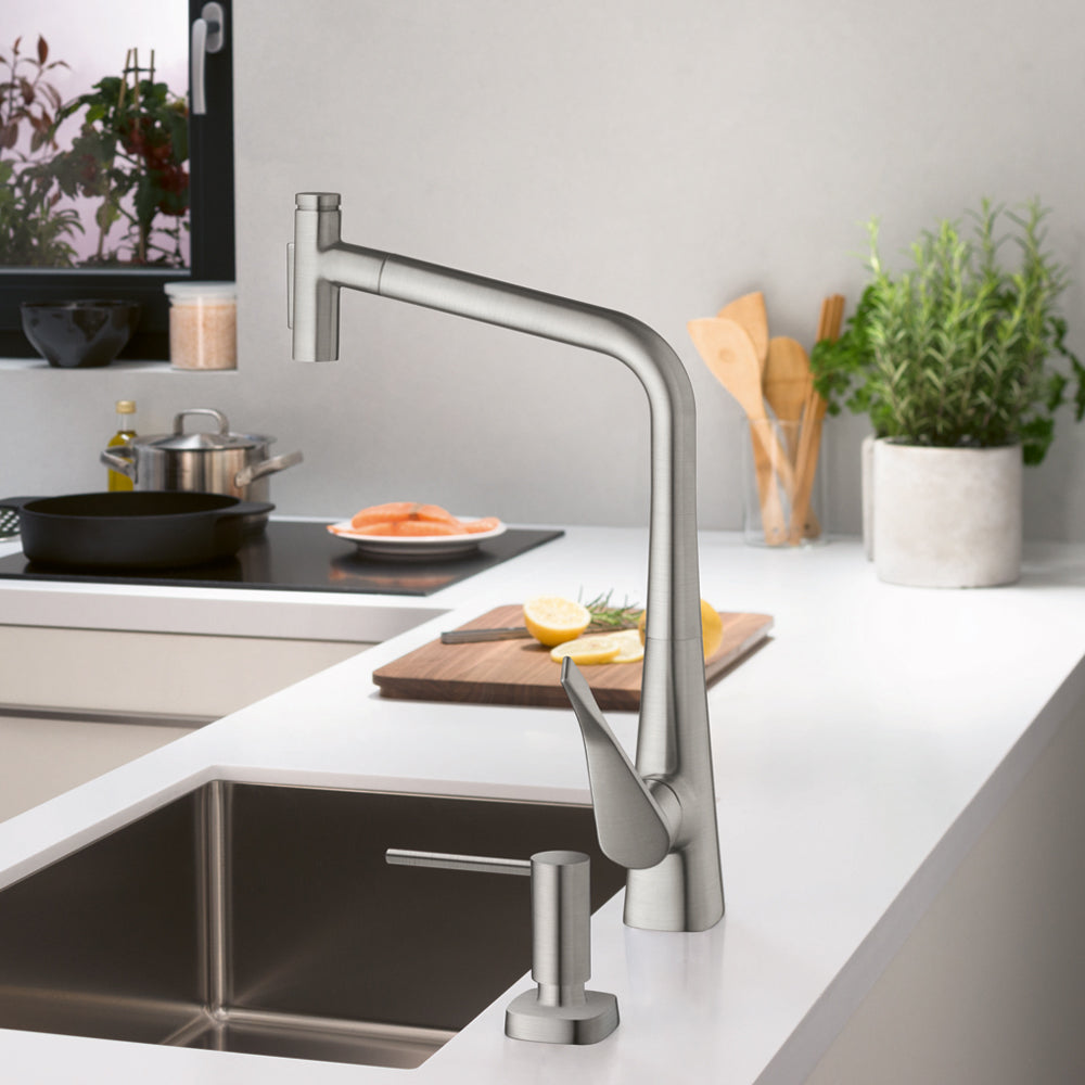 HANSGROHE 73816801 Metris Select HighArc Kitchen Faucet, 2-Spray Pull-Out with sBox, 1.75 GPM - Stainless Steel Optic