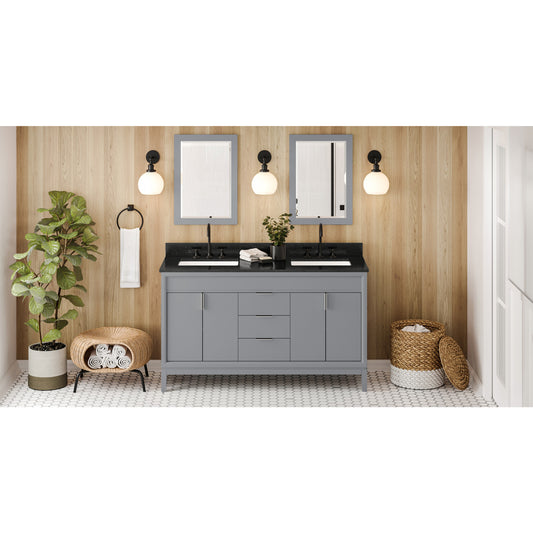 JEFFREY ALEXANDER VKITTHE60GRBGR 60" Grey Theodora Vanity, double bowl, Black Granite Vanity Top, two undermount rectangle bowls , Grey