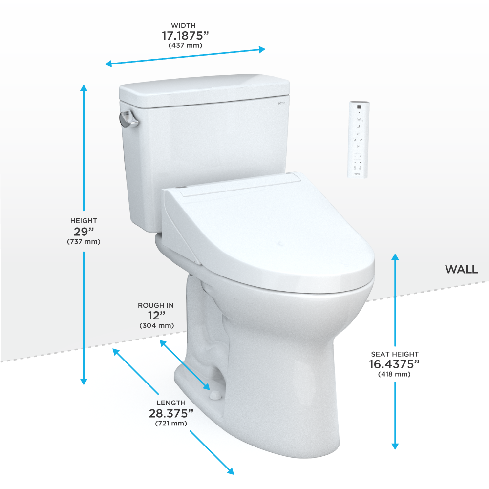 TOTO MW7763084CSG#01 Drake WASHLET+ Two-Piece Elongated 1.6 GPF TORNADO FLUSH Toilet with C5 Bidet Seat , Cotton White