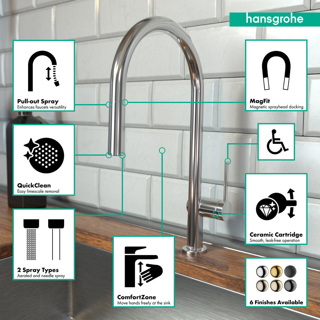HANSGROHE 72800001 Talis N HighArc Kitchen Faucet, O-Style 2-Spray Pull-Down, 1.75 GPM - Chrome