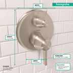 HANSGROHE 15752821 Ecostat Classic Thermostatic Trim with Volume Control, Round - Brushed Nickel