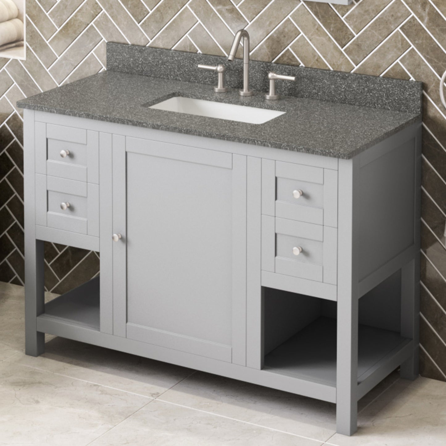 JEFFREY ALEXANDER VKITAST48GRBOR 48" Grey Astoria Vanity, Boulder Cultured Marble Vanity Top, undermount rectangle bowl - Grey