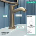 HANSGROHE 31302141 Metropol Classic Single-Hole Faucet 160 with Pop-Up Drain, 1.2 GPM - Brushed Bronze