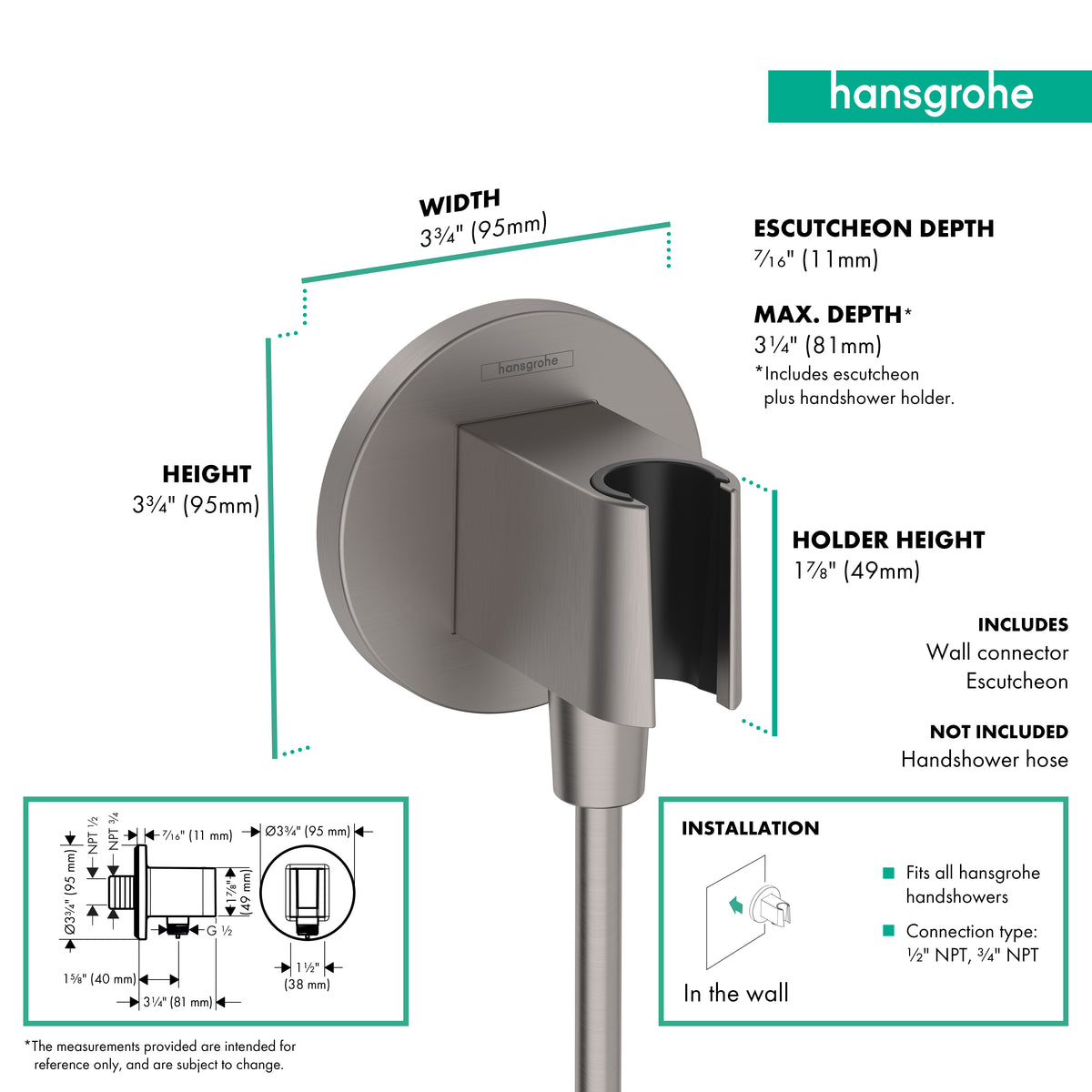 HANSGROHE 26888341 FixFit S Wall Outlet with Handshower Holder - Brushed Black Chrome