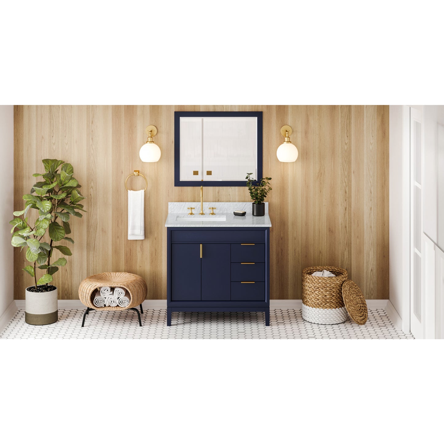 JEFFREY ALEXANDER VN2THE-36-BL-NT 36" Hale Blue Theodora Vanity, left offset - Hale Blue