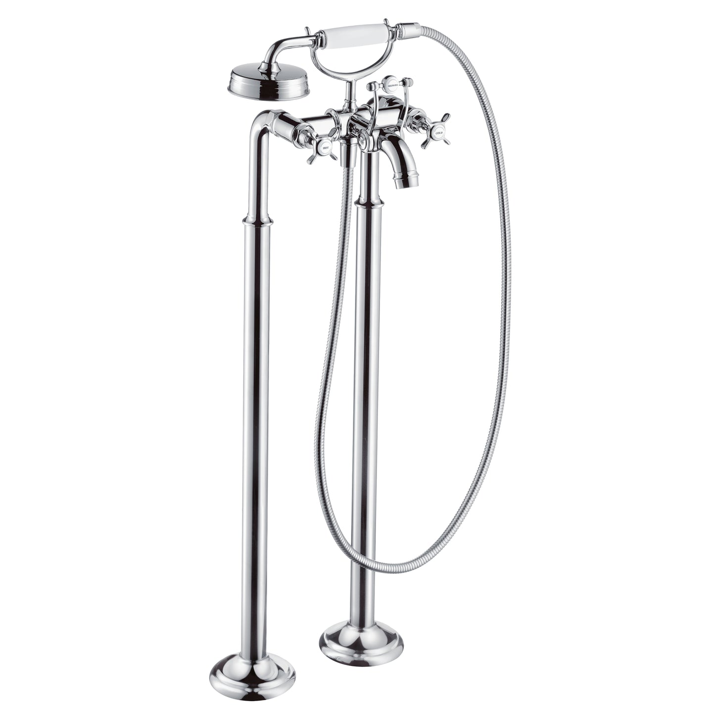 AXOR Montreux 2-Handle Freestanding Tub Filler Trim with Cross Handles and 1.8 GPM Handshower in Chrome