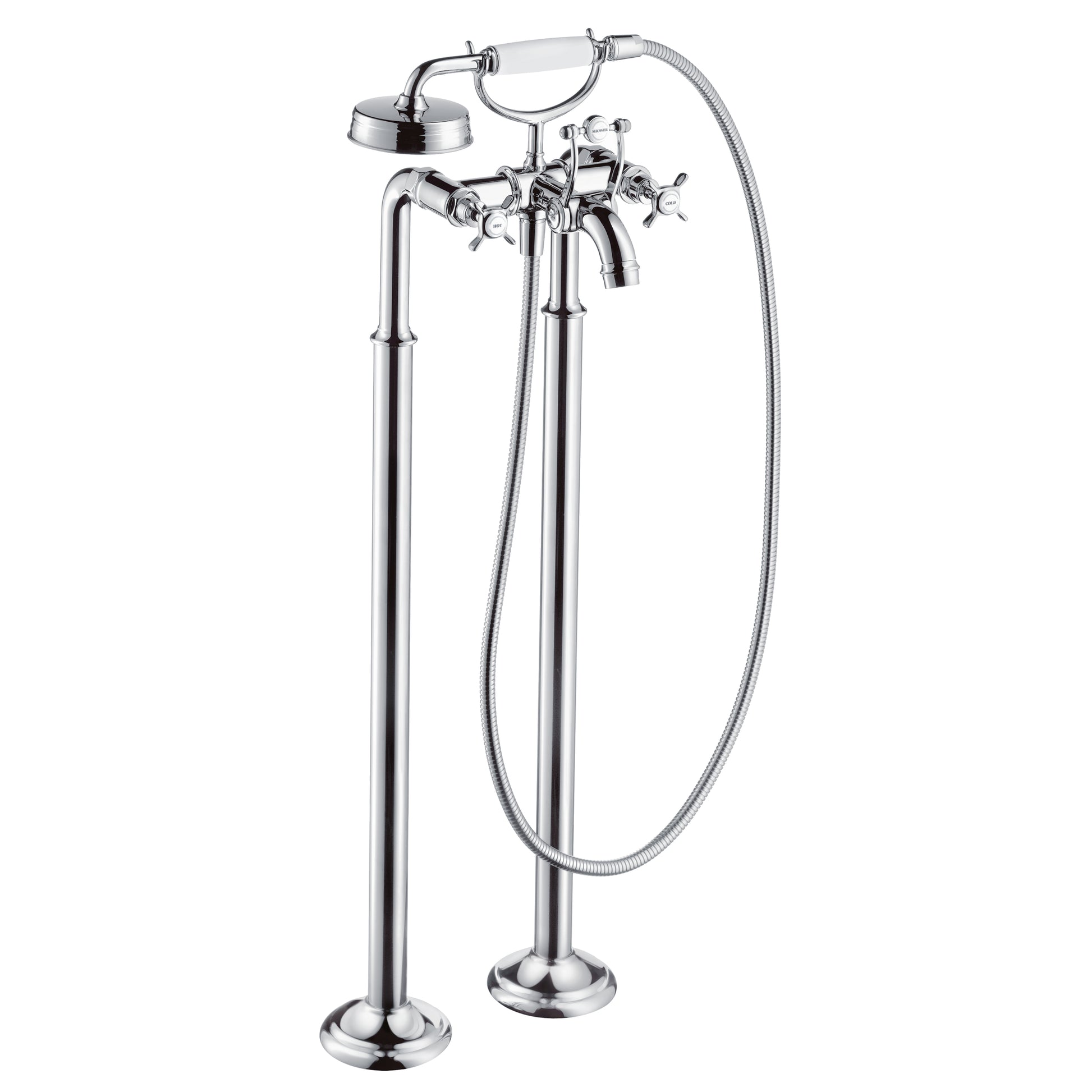 AXOR Montreux 2-Handle Freestanding Tub Filler Trim with Cross Handles and 1.8 GPM Handshower in Chrome