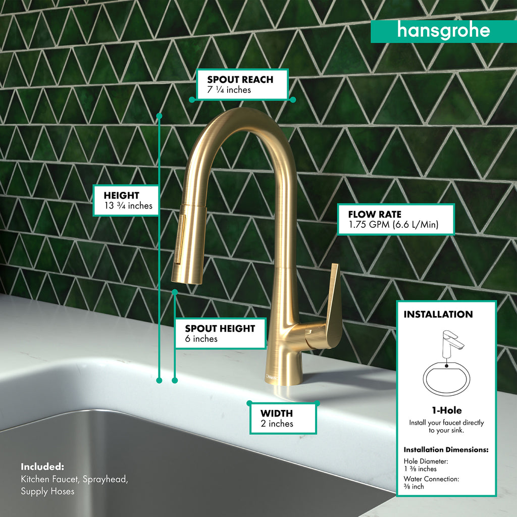 HANSGROHE 72815251 Talis S Prep Kitchen Faucet, 2-Spray Pull-Down, 1.75 GPM - Brushed Gold Optic