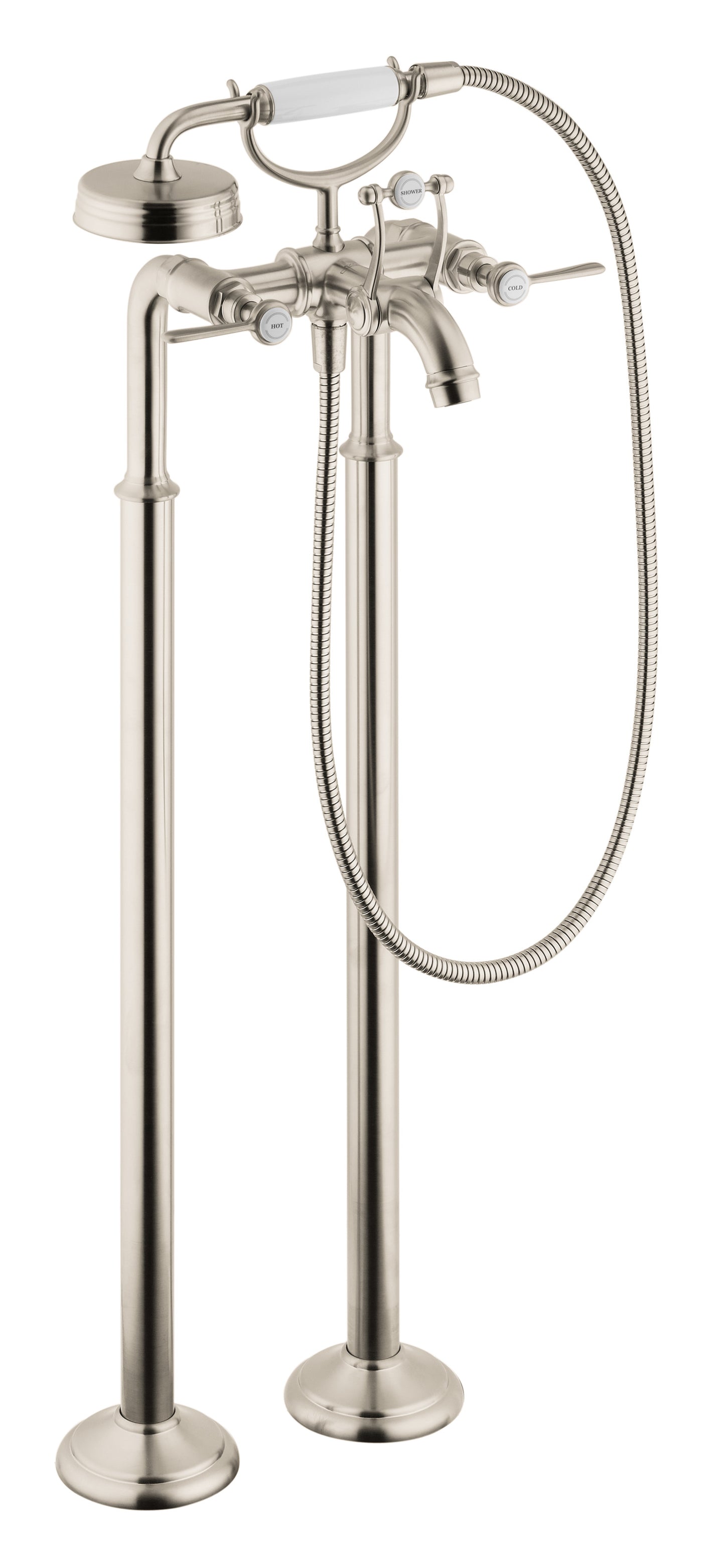 AXOR Montreux 2-Handle Freestanding Tub Filler Trim with Lever Handles and 1.8 GPM Handshower in Brushed Nickel