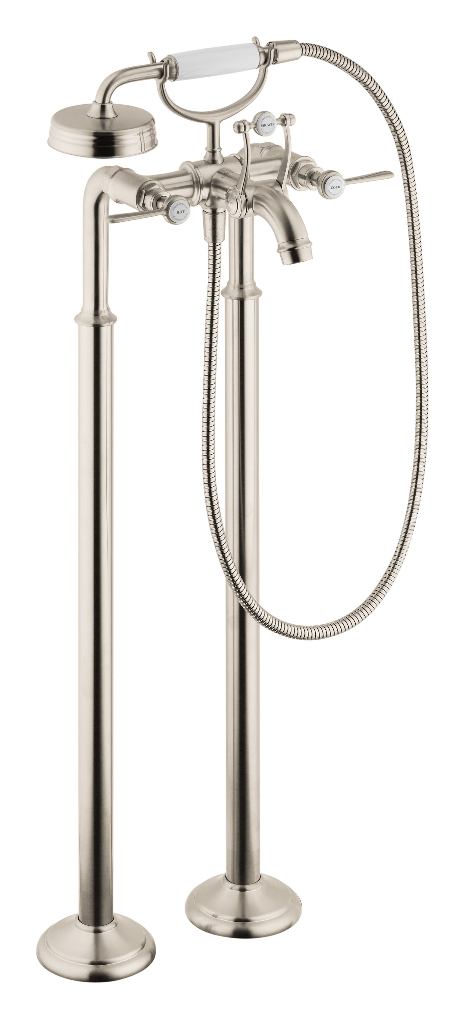 AXOR Montreux 2-Handle Freestanding Tub Filler Trim with Lever Handles and 1.8 GPM Handshower in Brushed Nickel