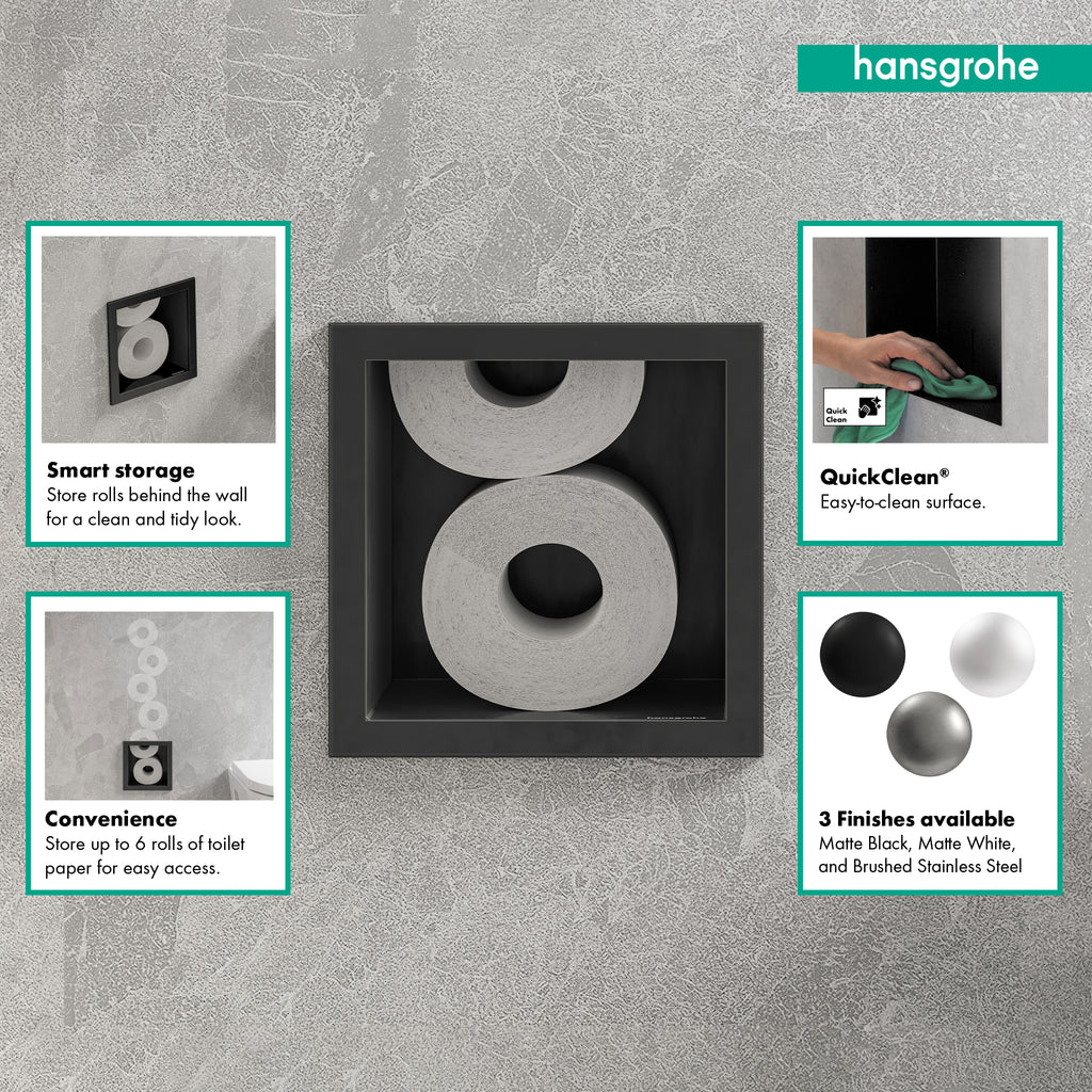 HANSGROHE 56058670 XtraStoris Original Recessed Toilet Paper Holder with Storage & Tileable Door - Matte Black