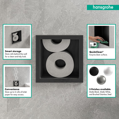 HANSGROHE 56058670 XtraStoris Original Recessed Toilet Paper Holder with Storage & Tileable Door - Matte Black