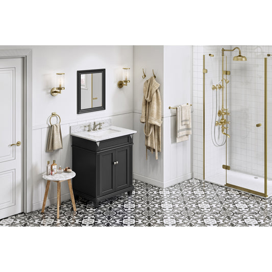 JEFFREY ALEXANDER VKITDOU30BKWCR 30" Black Douglas Vanity, White Carrara Marble Vanity Top, undermount rectangle bowl , Black