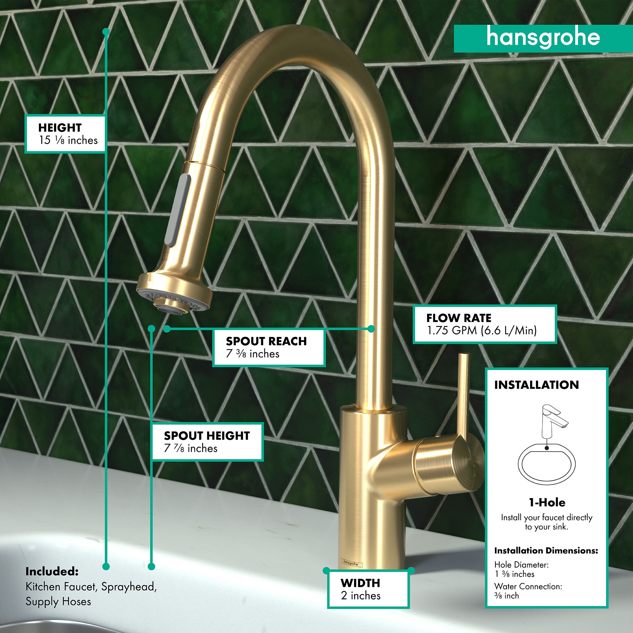 HANSGROHE 04286250 Talis S² Prep Kitchen Faucet, 2-Spray Pull-Down, 1.75 GPM - Brushed Gold Optic