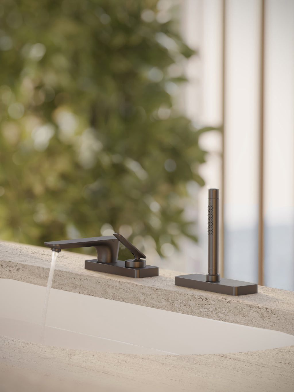 AXOR 49431341 Citterio C 3-Hole Roman Tub Set Trim with 1.75 GPM Handshower and Sbox- Cubic Cut - Brushed Black Chrome