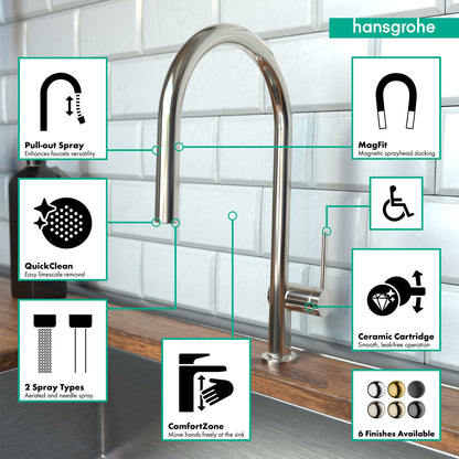 HANSGROHE 72801831 Talis N HighArc Kitchen Faucet, O-Style 2-Spray Pull-Down with sBox, 1.75 GPM - Polished Nickel