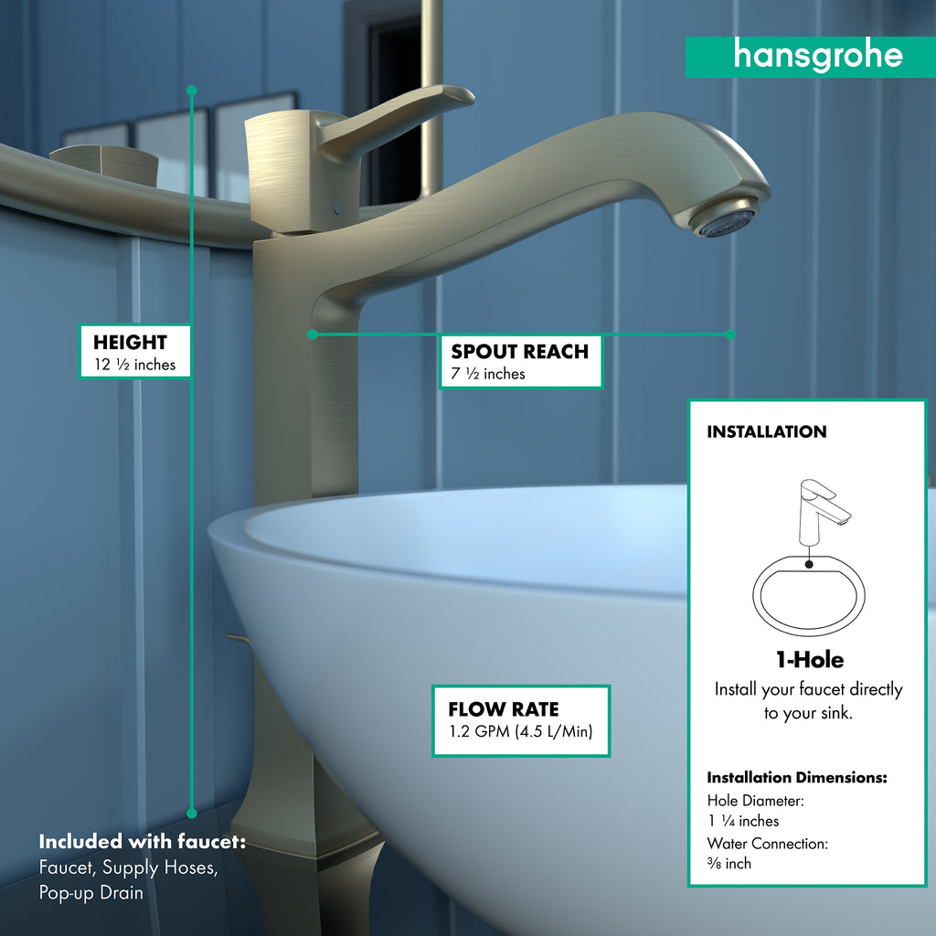 HANSGROHE 31303141 Metropol Classic Single-Hole Faucet 260 with Pop-Up Drain, 1.2 GPM - Brushed Bronze