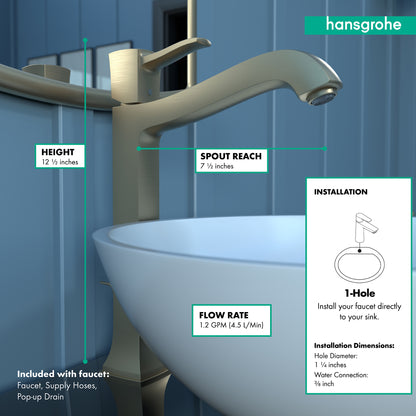 HANSGROHE 31303141 Metropol Classic Single-Hole Faucet 260 with Pop-Up Drain, 1.2 GPM - Brushed Bronze