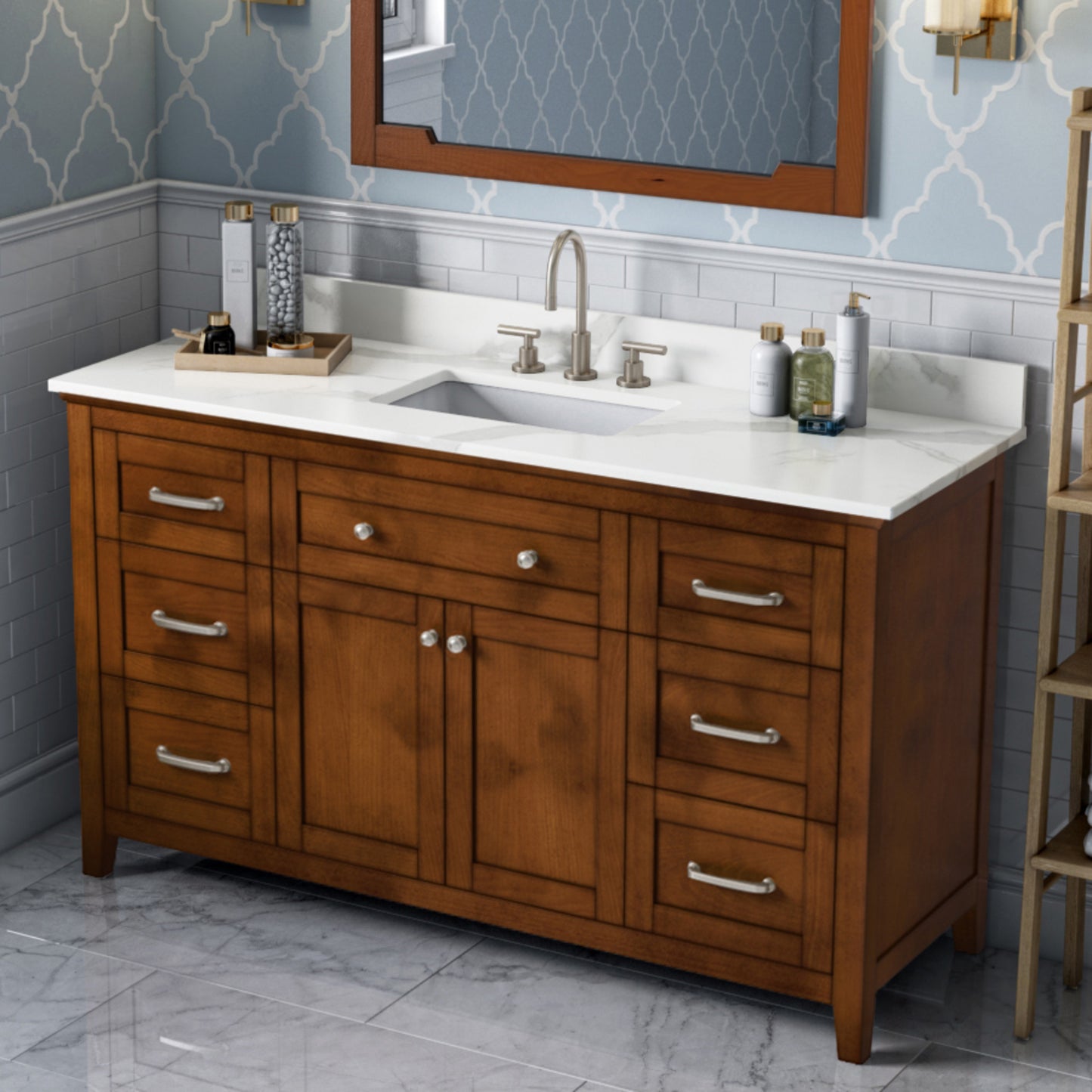 JEFFREY ALEXANDER VKITCHA60SCHCQR 60" Chocolate Chatham Vanity, Calacatta Vienna Quartz Vanity Top, undermount rectangle bowl - Chocolate