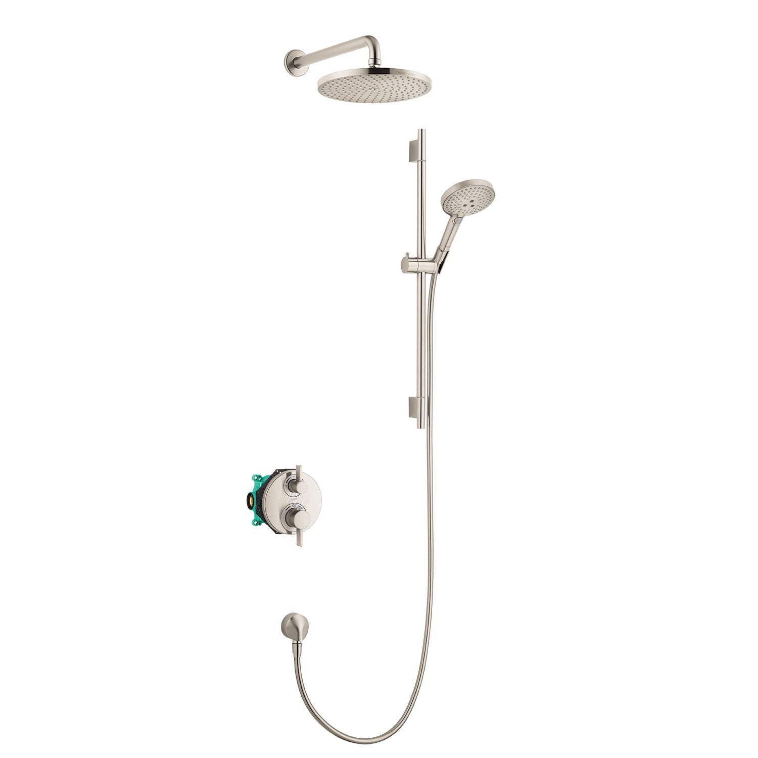 HANSGROHE 04915820 Raindance S Thermostatic Showerhead/Wallbar Set with Rough, 2.5 GPM - Brushed Nickel