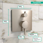 HANSGROHE 15862821 Ecostat Pressure Balance Trim Square with Diverter - Brushed Nickel