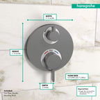 HANSGROHE 15758341 Ecostat S Thermostatic Trim with Volume Control and Diverter - Brushed Black Chrome